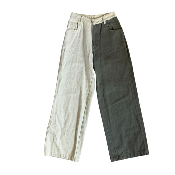 Papermoon Pants - Papermoon Olive Green‎ and Cream High Waisted Wide Leg Pants Women’s Small